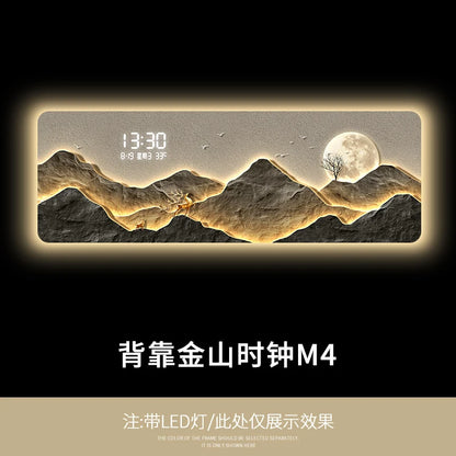 High end living room decoration painting, LED digital electronic clock, mountain back atmosphere light hanging painting