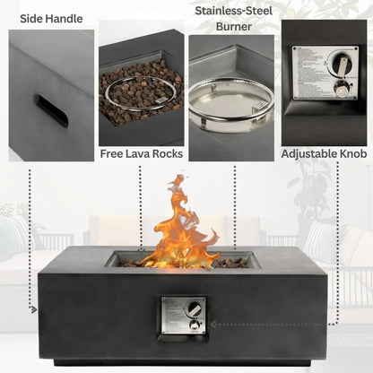 35-Inch Outdoor Propane Fire Pit Table, Square Dark Grey Fire Table with 50,000 BTU Heat Output