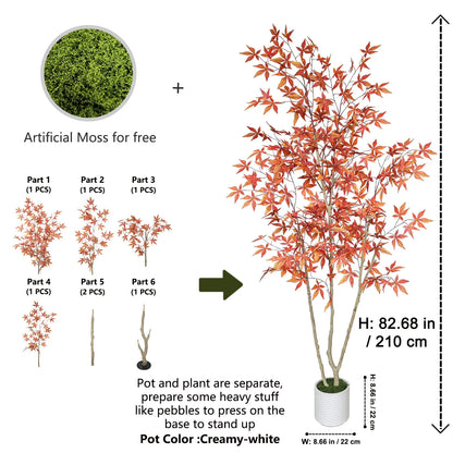 180-210cm/6.9ft Artificial Maple Plant Tree Potted Autumn Indoor Outdoor Ornament Home Garden Balcony Living Room Party Decor
