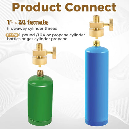 Solid Brass 1LB Propane Gas Disposal Cylinder Bottle Adapter Valve +1/4"NPT Male & M8*1 Female Thread Grill Fire Pit Stove BBQ