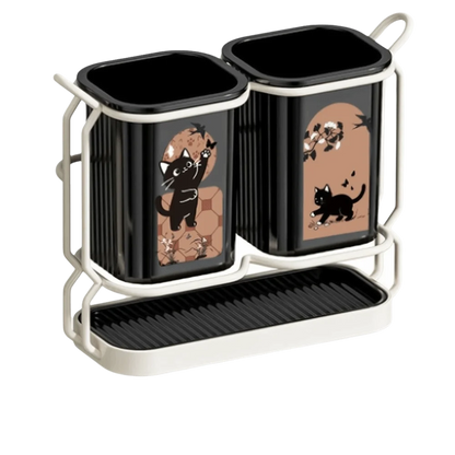 Cute Cat Kitchen Storage Basket Durable Standing Chopsticks Holder Organizer No-drill Tableware Drainer Kitchen