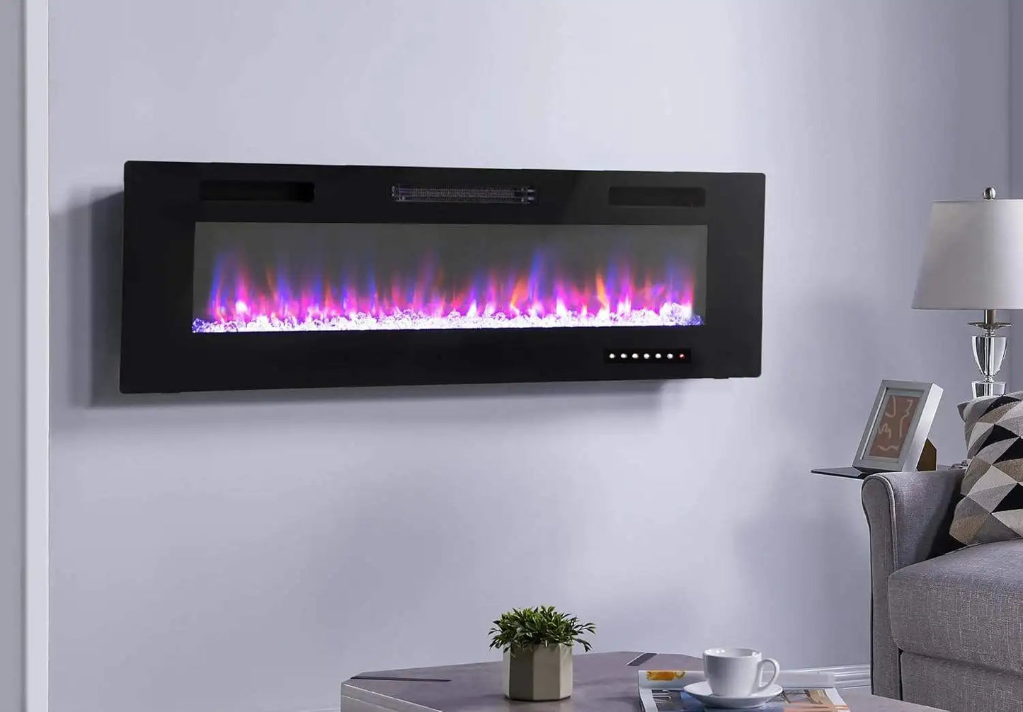 Modern Electric Fireplace, Wooden Wall Mounted LED Flame Heater, Remote Control Indoor Decorative Fireplace, Heavy Duty