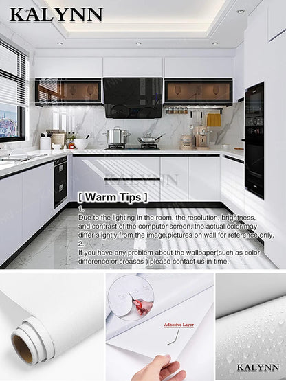 Matte White Peel and Stick Wallpaper, Waterproof, Contact Paper Self-Adhesive, Removable Wall Sticker, for Kitchen Countertop