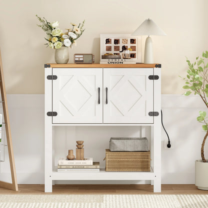 31.5" Farmhouse Coffee Bar Table with Power Outlet, Modern Entryway Console with Storage Cabinet