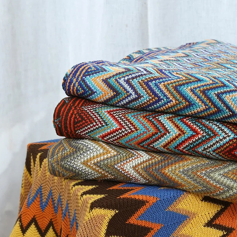 Bohemian Summer Knit Throw - Lightweight Aircon Blanket for Office Nap, Sofa & Bedspread Decor |  Sofa Cover & Bed Ru