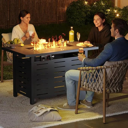 42" Propane Fire Pit Table Ceramic Top, 60000 BTU Outdoor Patio Heater with Lava Rocks, Rectangle Gas Fire Pits