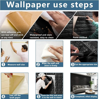 3D wallboard wallpaper sticker with self-adhesive waterproof foam, suitable for indoor wall decoration, bathroom home decoration