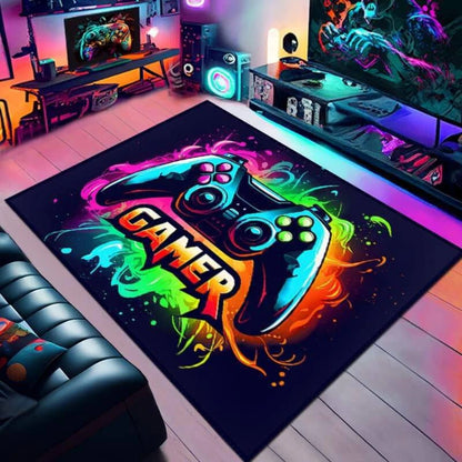 Gaming Rug for Boys Room Gamer Rug with Controller Design Rug for Game Room Bedroom Decor Non-slip Machine Washab Mat Doormat