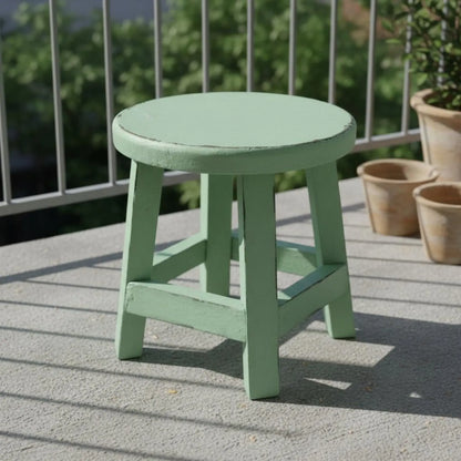 Round Wooden Stool Lightweight Round Wood Plant Stand Miniature Wood Stool Distressed Finish Vintage Plant Riser for Indoor