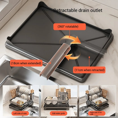 Dish Drying Rack Adjustable Kitchen Plates Organizer with Drainboard Over Sink Plate Drainer Storage Organizer