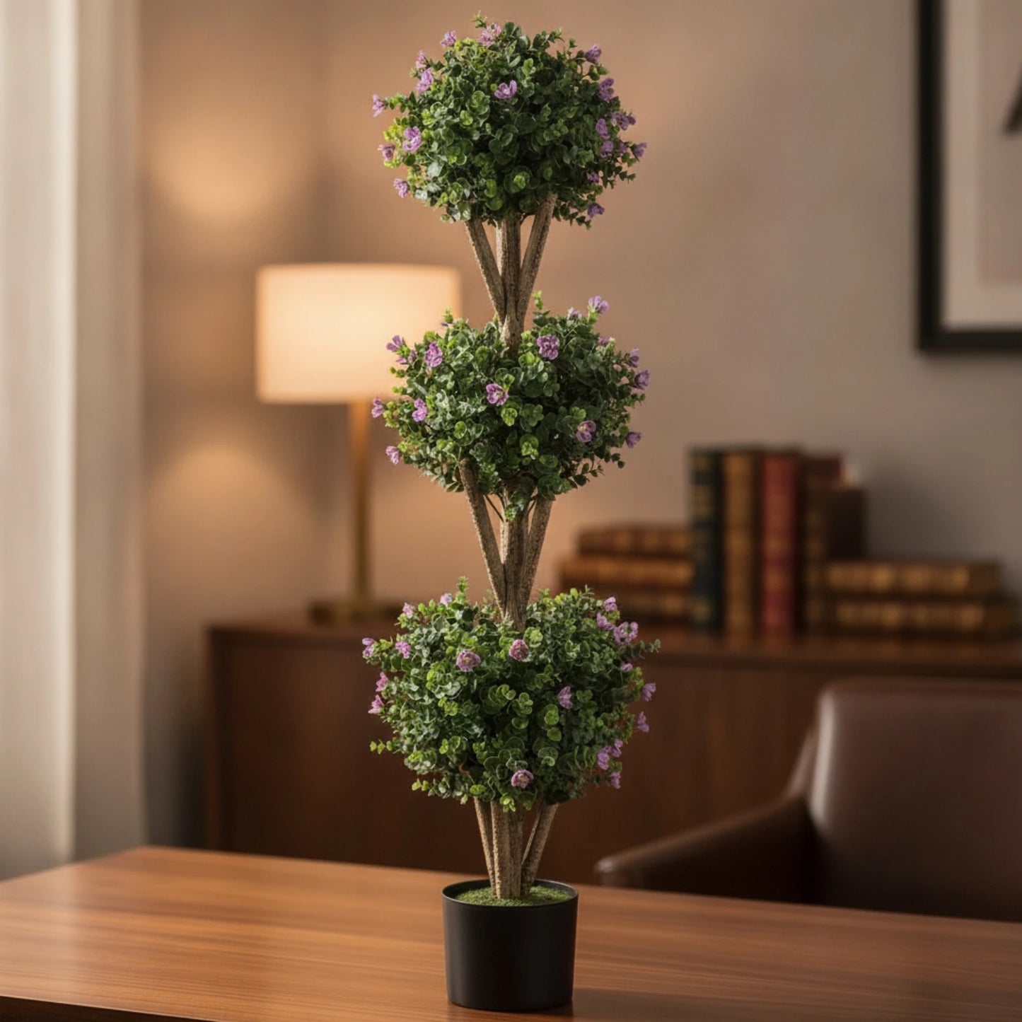 Triple Ball Topiary Tree Indoor Outdoor Artificial Topiary Tree Plant Realistic Faux for Entryway, Porch