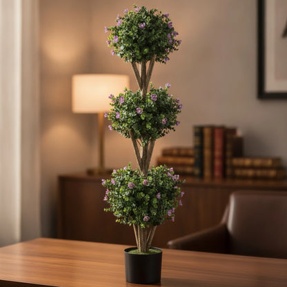 Triple Ball Topiary Tree Indoor Outdoor Artificial Topiary Tree Plant Realistic Faux for Entryway, Porch