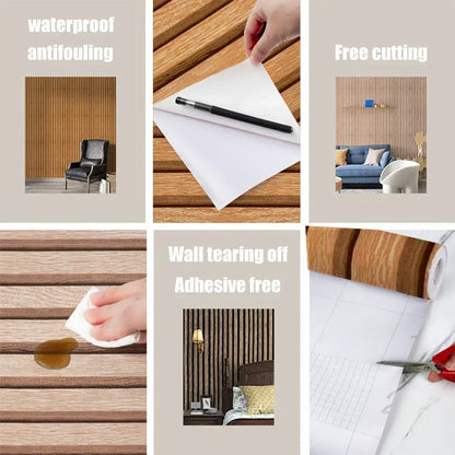 Self Adhesive Wall Paneling Peel and Stick 3D Wallpaper Waterproof Bedroom Feature Wall Decor Faux Wood Slat Design