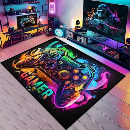 Gaming Rug for Boys Room Gamer Rug with Controller Design Rug for Game Room Bedroom Decor Non-slip Machine Washab Mat Doormat