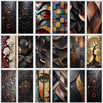 Black Art Mural Wood Texture Flower Star Waterproof Self-Adhesive Wallpaper Stickers for Door Bedroom Living Room Cabinets Decor