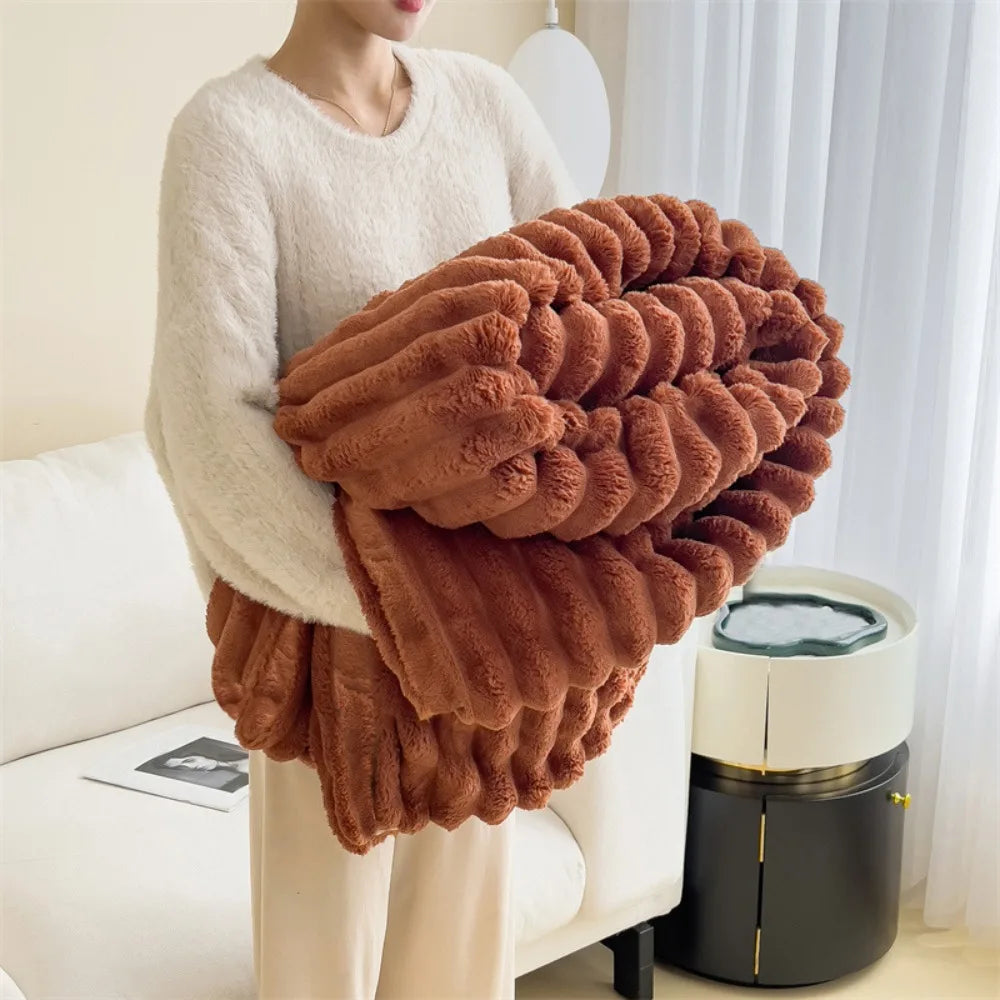New Cotton Warm Blanket Spandex Solid Color Throw Blanket Skin-Friendly Double Sided Plush Striped Blankets Home Office