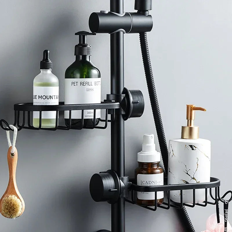 Bathroom Shelves Shower Rack Aluminum Basket For Shampoo Soap Bathroom Storage Adjustable Kitchen Faucet Sink Rag Holders