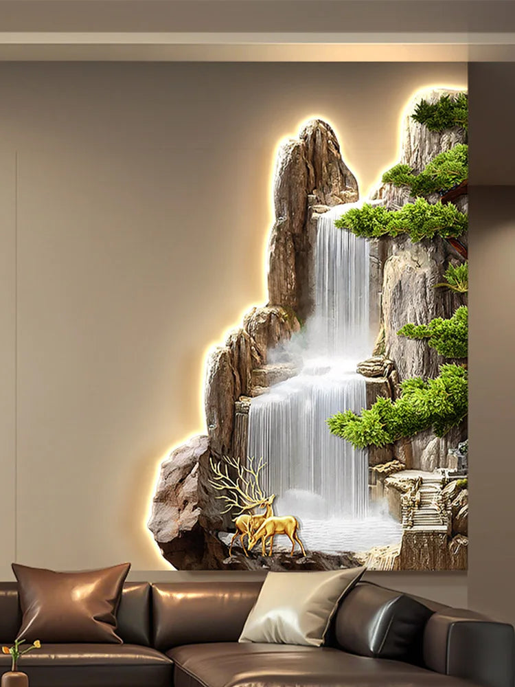 Welcome guests to the living room decoration painting, pine sofa background, wall mounted painting, deer corner lamp mural