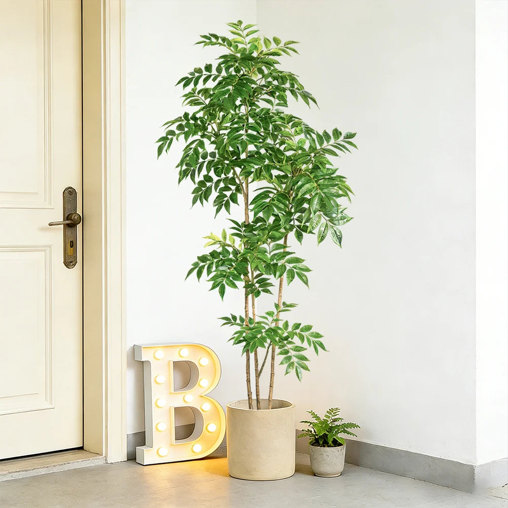 76-140cm Artificial Ficus Tree Large Fake Nandina Plants Plastic Palm Branch Tall Faux Sumac Plant For Home Garden Office Decor