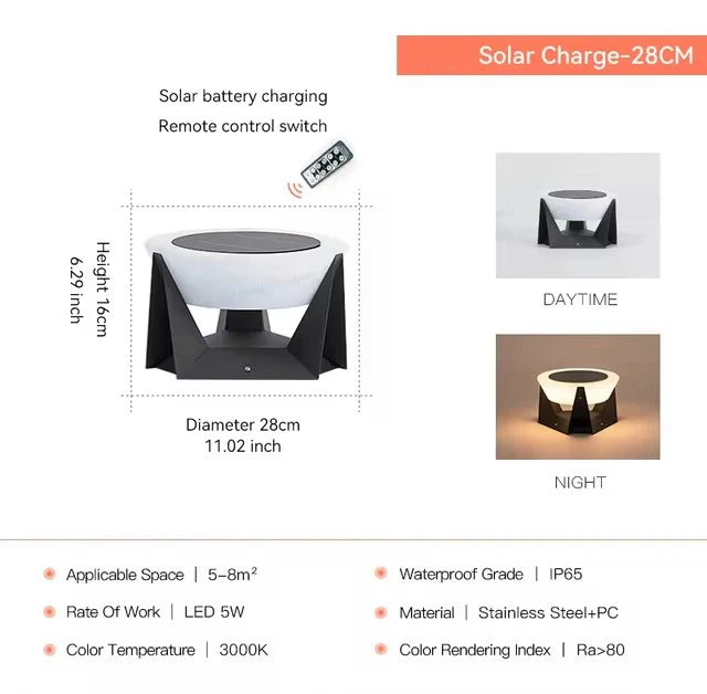 Solar Post Light Outdoor Column Pillar Light 3000K IP65 Garden Landscape Lighting for Patio Fence Cap Deck Flat Surface Fixtures
