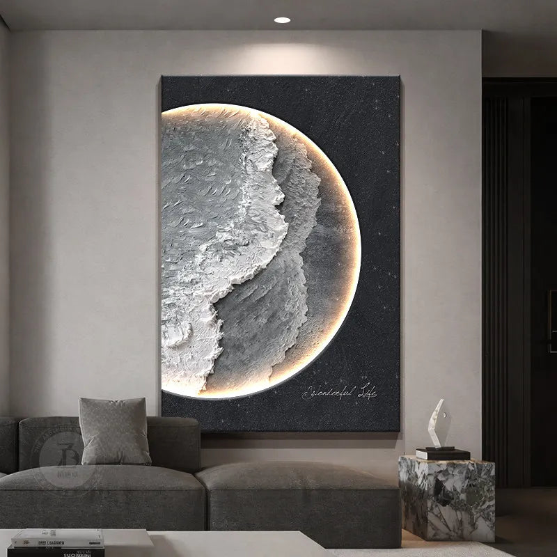 Light Luxury Living Room Led Decoration Painting Home Decoration Sofa Background Wall Floor Painting Moon Entrance Mural Light