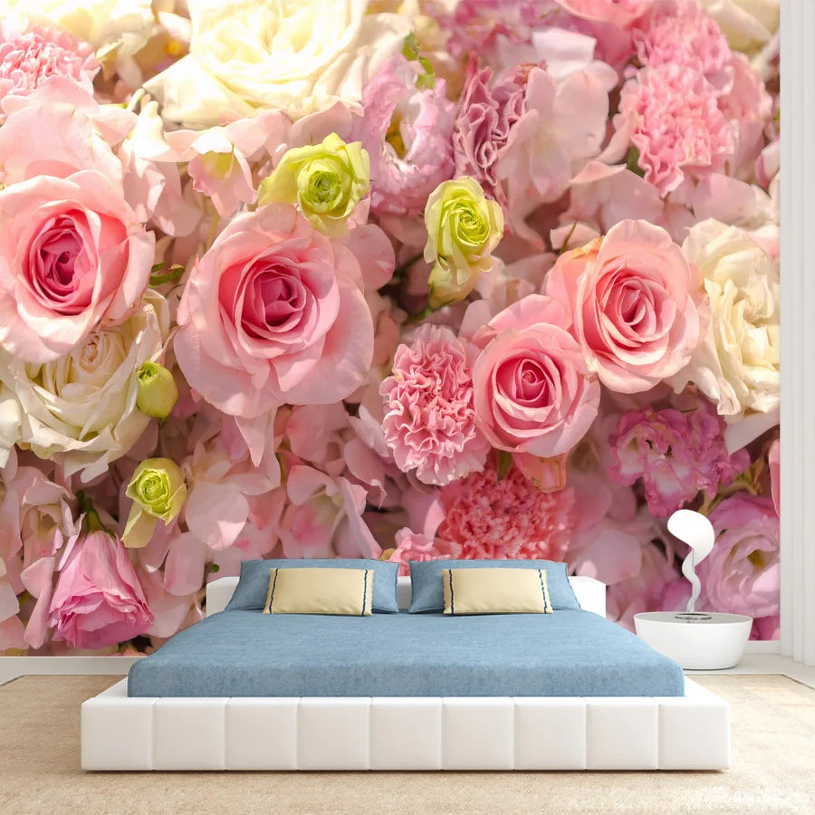 20+ Girly Wallpaper for Living Room Natural Floral Pink Rose Background, Self Adhesive Optional, Walls Art Bed Home Decor Mural