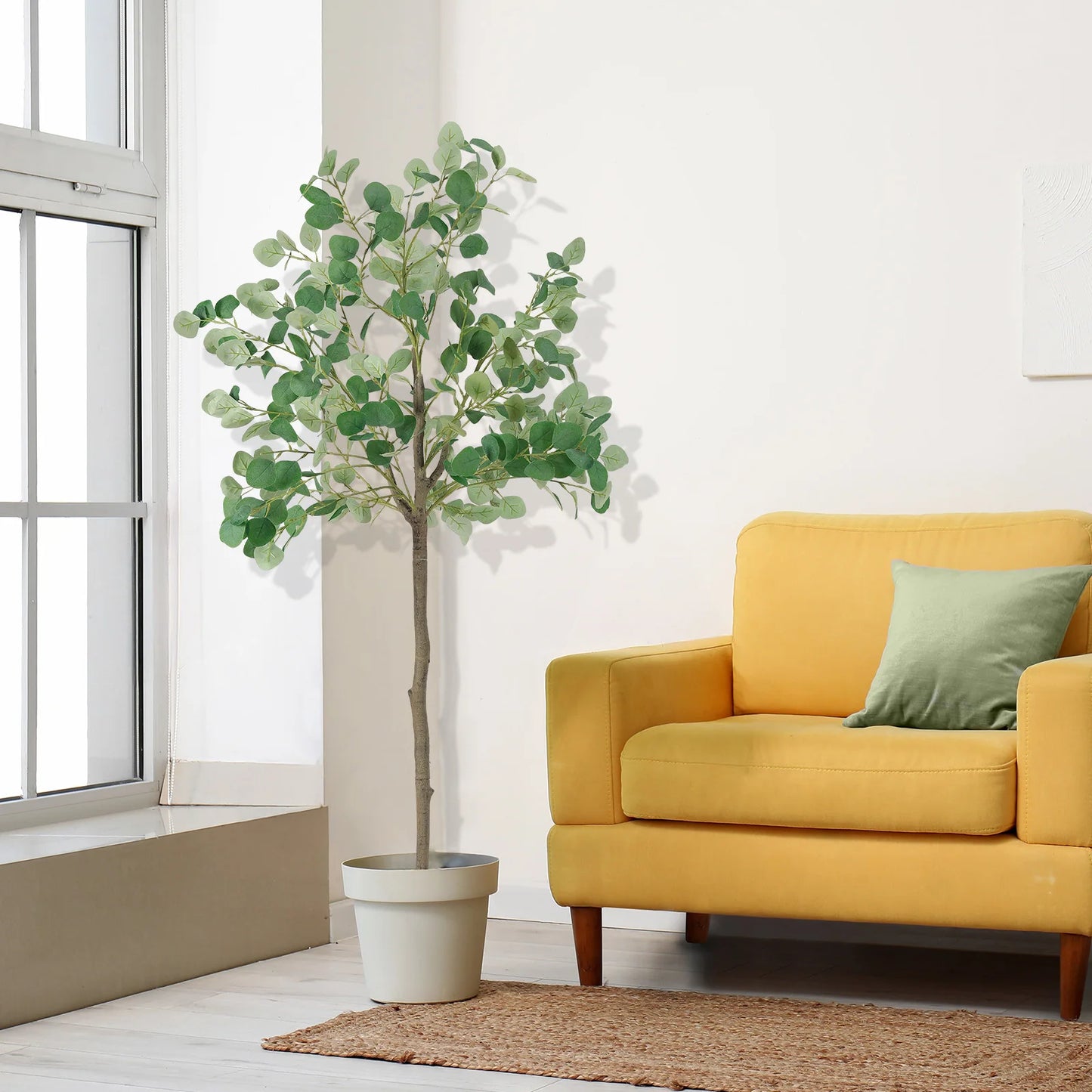 6FT Artificial Eucalyptus Tree Indoor Fake Tree Tall Fake Eucalyptus Plant Large Lifelike Green Faux Tree for Home Office Living Room Bedroom Corner Decor