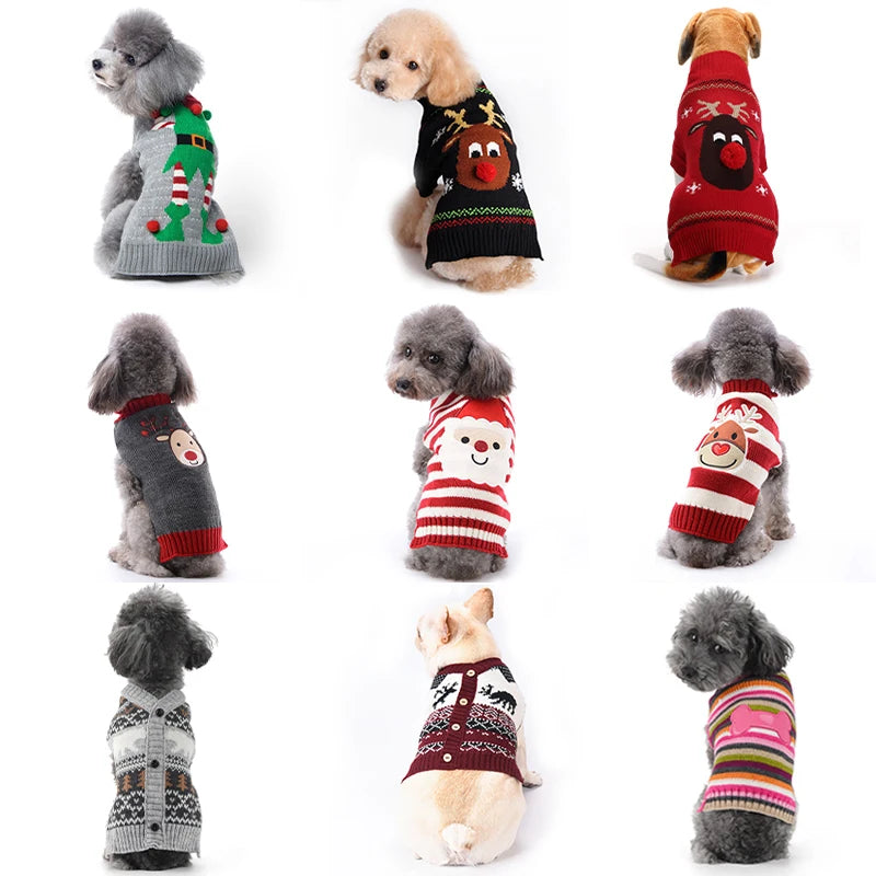 Winter Dog Sweater Christmas Deer Print Knitted Clothes Chihuahua Coat French Bulldog Jacket Puppy Warm Outfit Pet Supplies