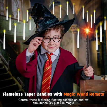 12/10 PCS LED Floating Candles with Magic Wand Flameless Flying Candle Flickering Burning Candles for Wedding Holiday Decoration