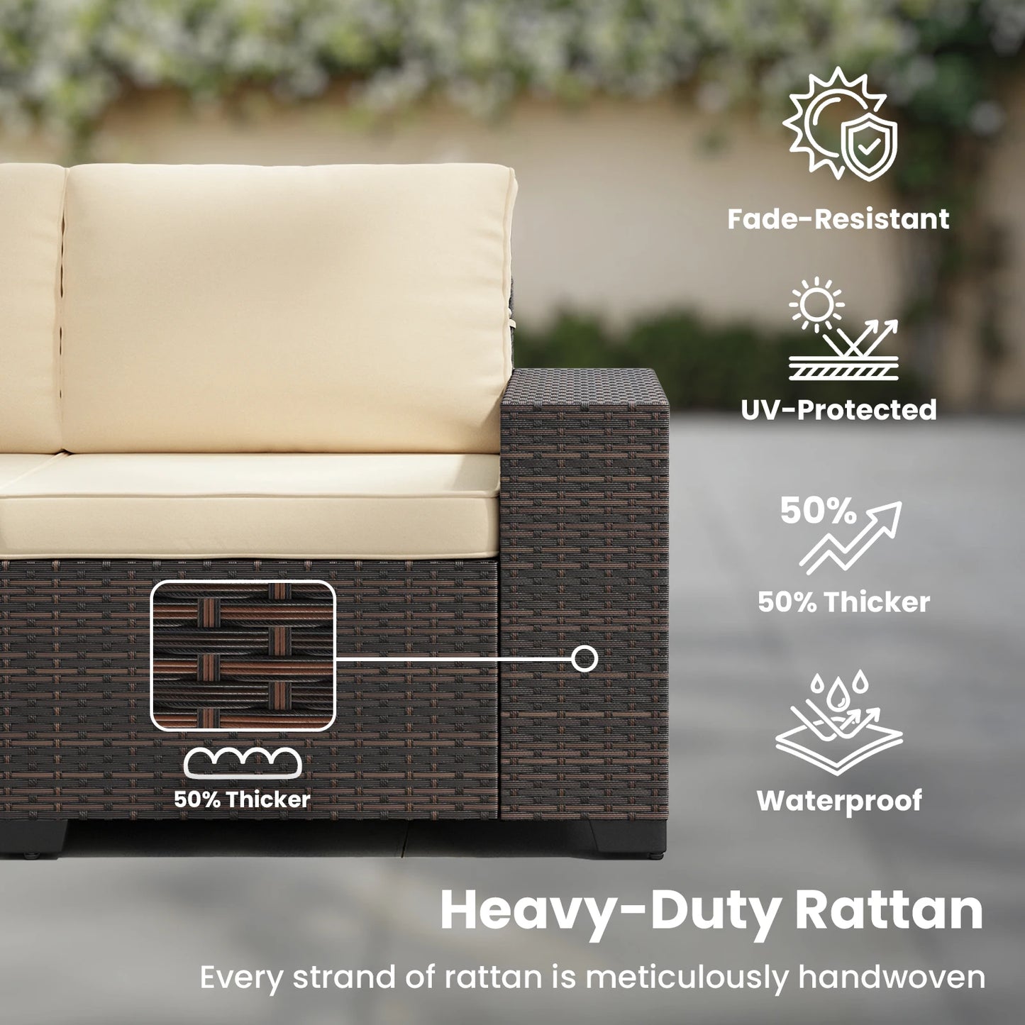 6 Pieces Patio Furniture Set with 44" Fire Pit Table, Outdoor Sectional Rattan Conversation Set for Garden, Porch, Backyard