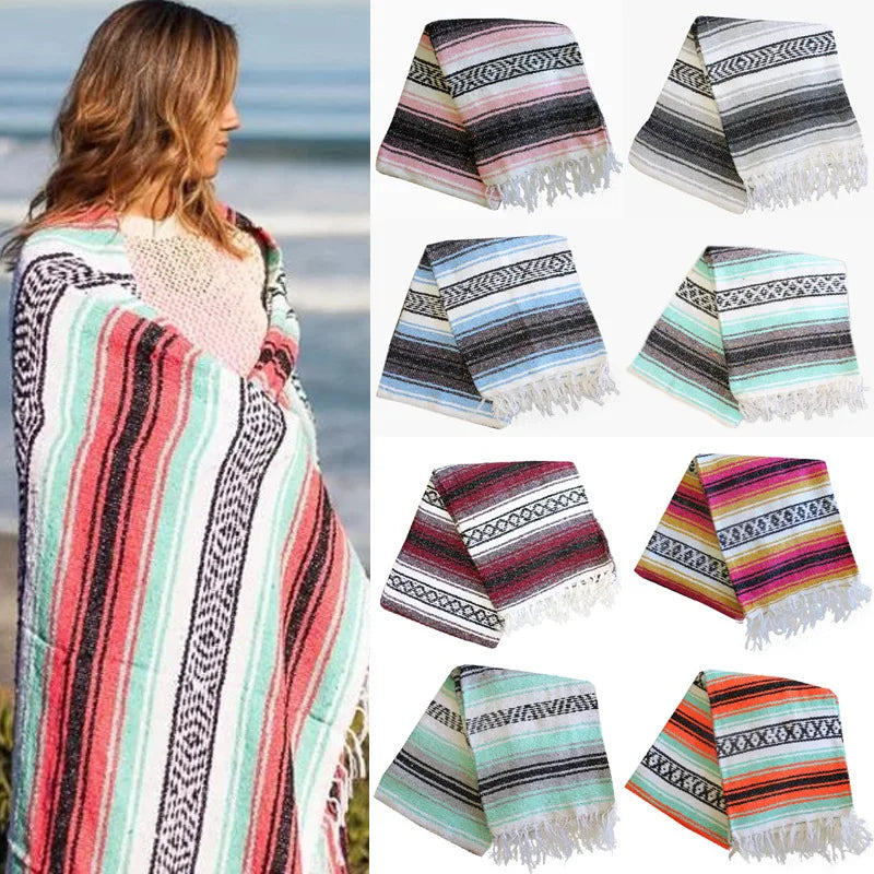 Mexico Blanket Rug Mat Geometry Woven Tassels Shawl Beach Picnic Mat Yoga Cotton Living Room Kitchen Camping, Picnic, Outdoor