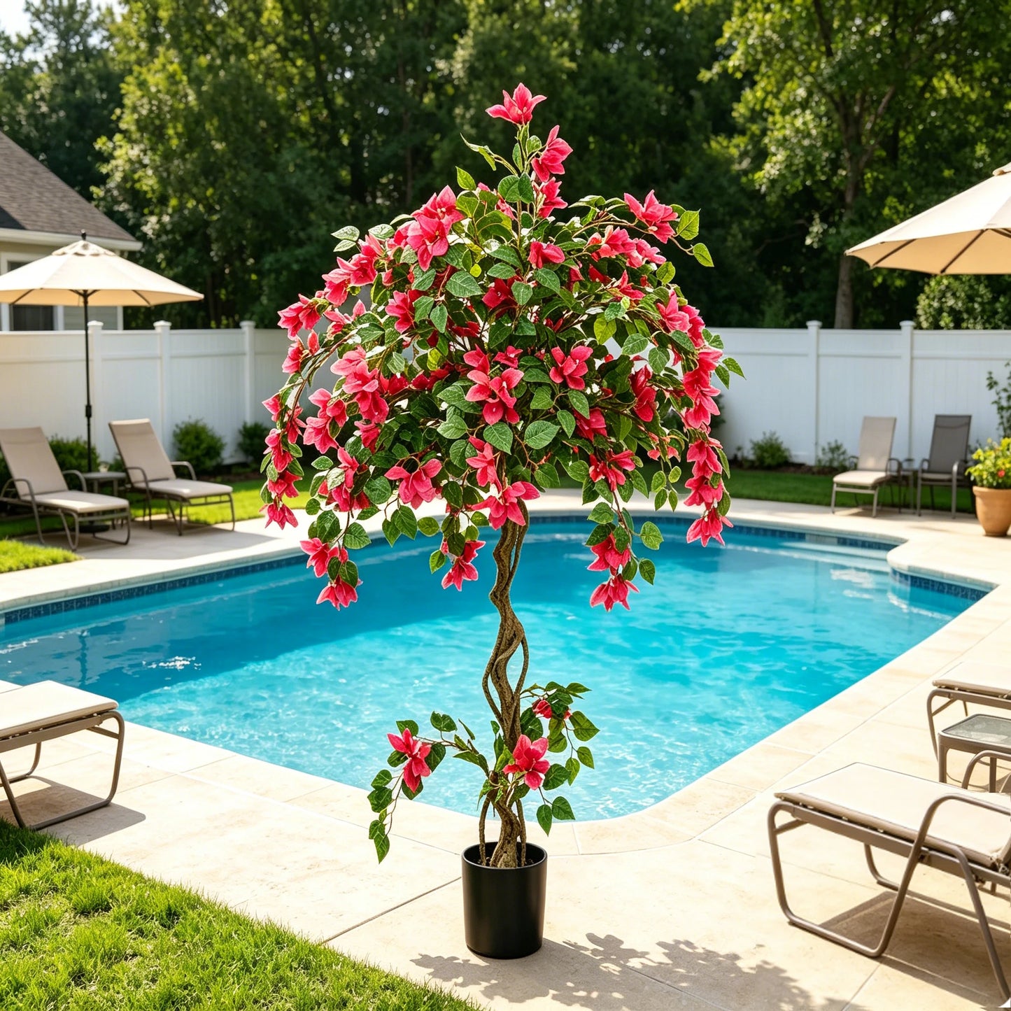 3/4/5FT Artificial Bougainvillea Tree with Silk Flowers and Green Foliage Faux Outdoor Indoor Flowering Plant for Home Office Living Room Bedroom Garden Pool Decor