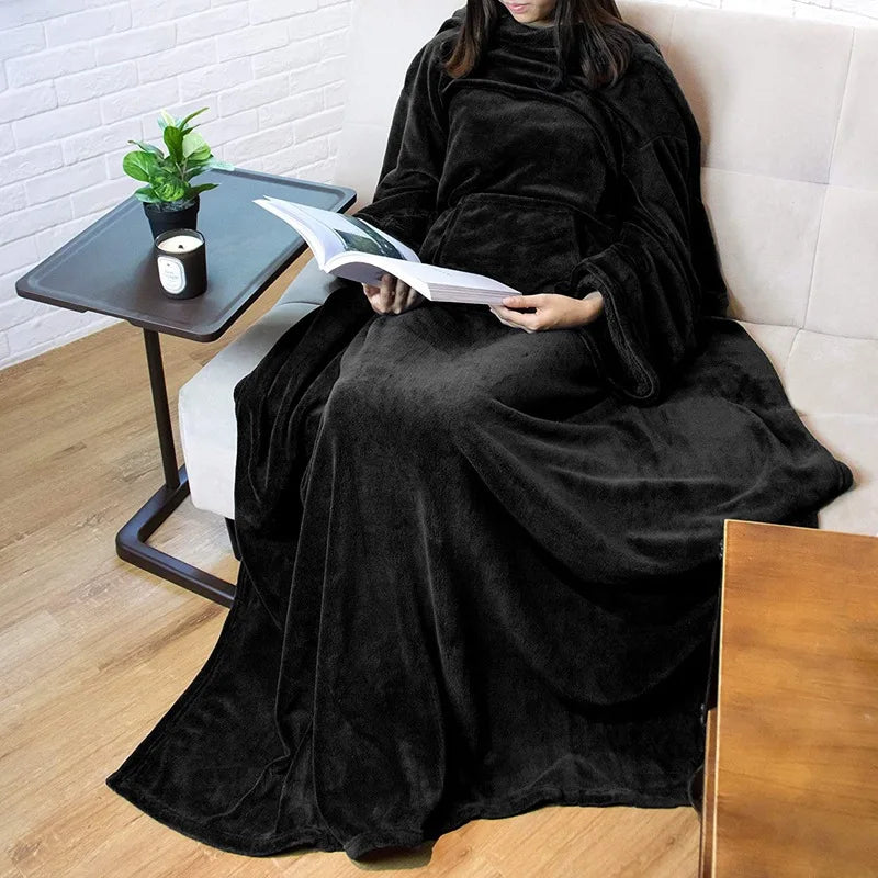 Home Wearable Adult Blanket Large Pocket Multifunctional Lazy Sleeve Blanket Antistatic Flannel Blanket TV Sofa Blanket