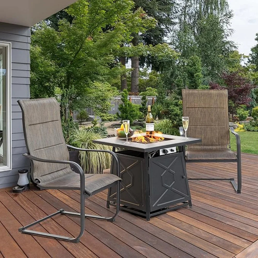 28 Inch Outdoor Propane Fire Pit Table, 50,000 BTU Square Gas Fire Table with Ceramic Tabletop, Lid, Cover, Lava Rock
