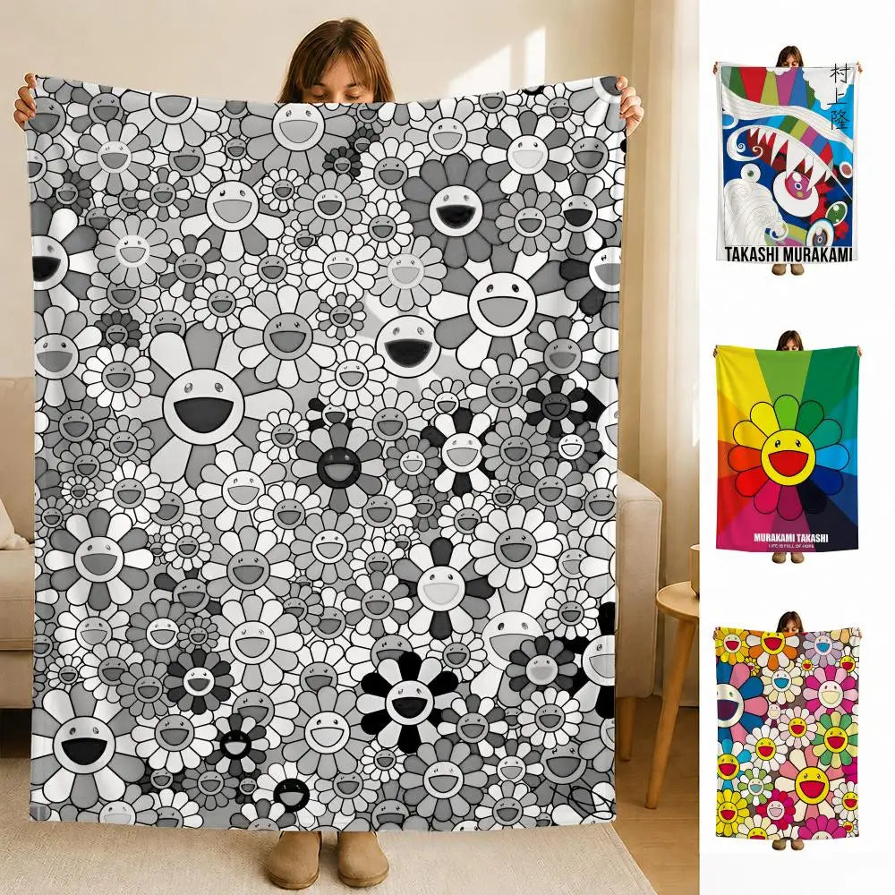 Artist T-Takashi M-Murakami Throw Soft Flannel Blanket for Bed Bedroom Sofa Picnic Throw Skin-friendly Breathable Gift Cover