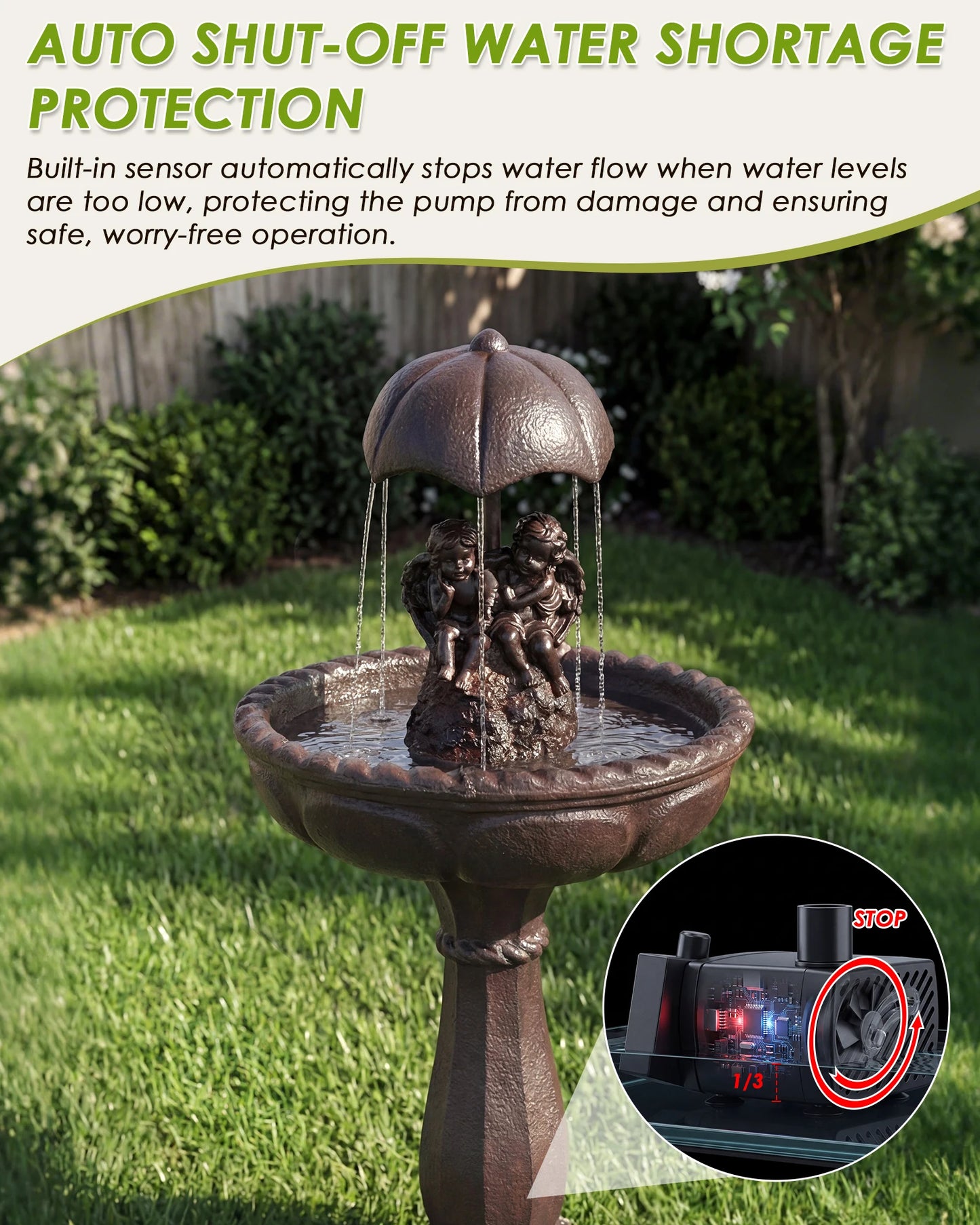 Solar Outdoor Water Fountain, 50.6" High Cascading Waterfall Fountain with Whisper-Quiet Pump, Large Cascading Freestanding Resi