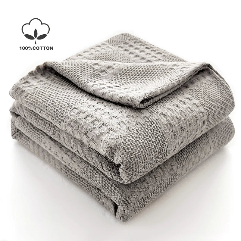 100% Cotton Throw Blanket Soft Breathable Waffle Blanket for Twin Queen King Bed Decorative Plaid Sofa Blankets Summer Throws