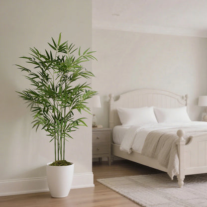 4/5/6ft Artificial Bamboo Tree Tall Fake Bamboo Plant in Black Pot Faux Trees with Realistic Trunks and Lifelike Leaves for Indoor Outdoor Home Office Décor