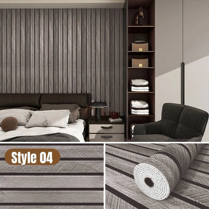 Self-Adhesive Wood Grain Wall Panels Vinyl with Vertical Slats Wallpaper for Living Room Bedroom Kitchen Bathroom TV Backsplash