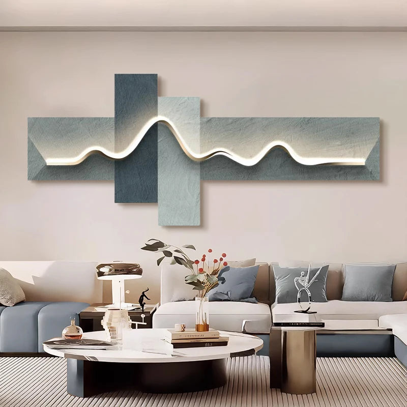 Main bedroom living room geometric office decor painting with lights luxury sofa TV background wall hanging picture bedroom beds