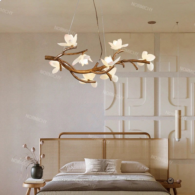 Living Room Lamp Creative Lotus Restaurant Lamp Wabi Sabi Style Zen Tea Room Homestay Decoration Tree Branch Pendant Light