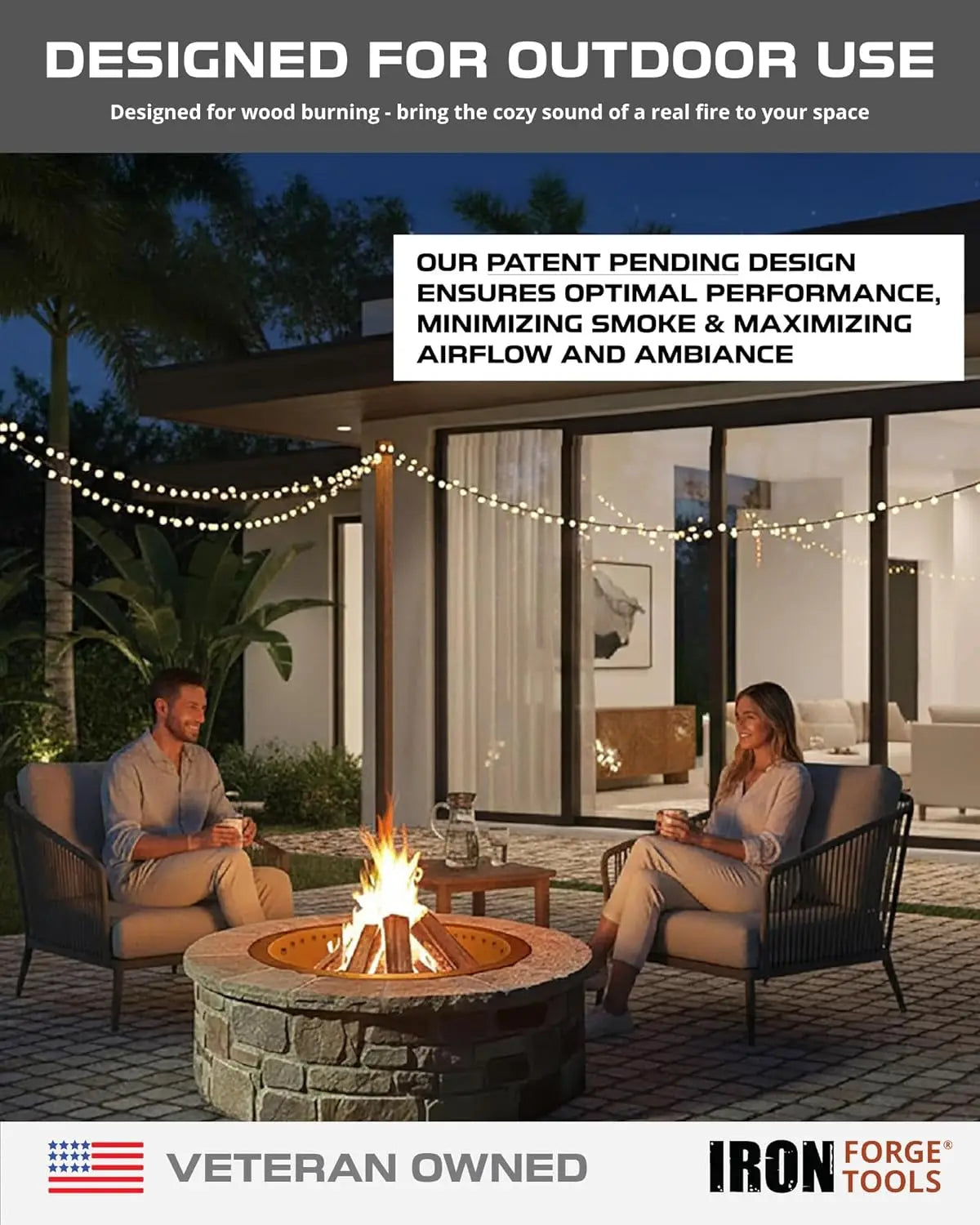 Outdoor Heavy Duty Corten Steel Fire Pit Ring, Black, 36 inch Outer/30 inch Round, Smokeless & Permanent, Patent Pending