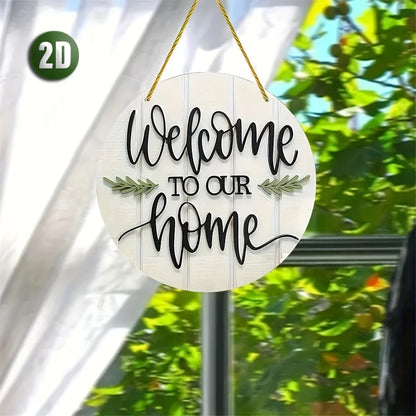 1pc Rustic Wooden Welcome Sign - "Welcome to Our Home" Round Wall Decor with Green Leaf Accents for Front Door, Porch, Living Ro