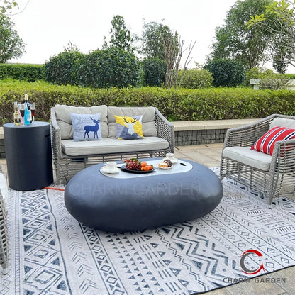 Modern Grey Rectangle Gas Fireplace Coffee Table-Outdoor Patio Fire Pit Heater
