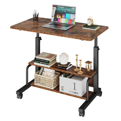 JHK 31.5IN Adjustable Height Mobile Standing Computer Desk with Locking Wheels Metal Frame Portable Workstation for Walking Pad