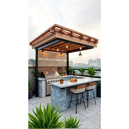 Outdoor Kitchen BBQ Cabinet Premium Stainless Steel with Mini Fridge LED Lights Storage for Patio Garden Grilling Station