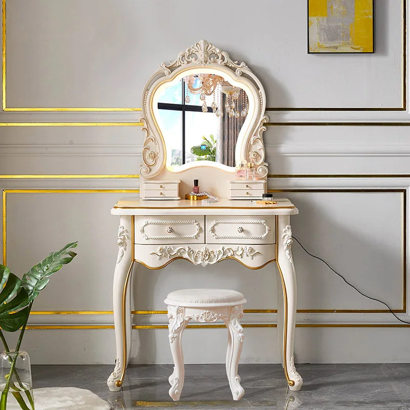 Trendy Unique Nordic Vanity Table Vintage Luxury Drawer Design Vanity Table Makeup Elegant Scrivania Makeup Bedroom Furniture