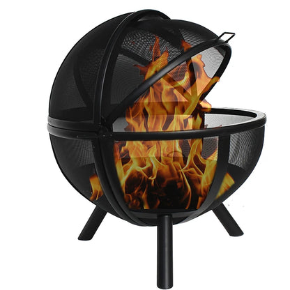 Black Folding 360° Fire Pit, Portable Collapsible Fire Bowl for Outdoor Camping, Patio, Backyard, Bonfire, Heating & BBQ