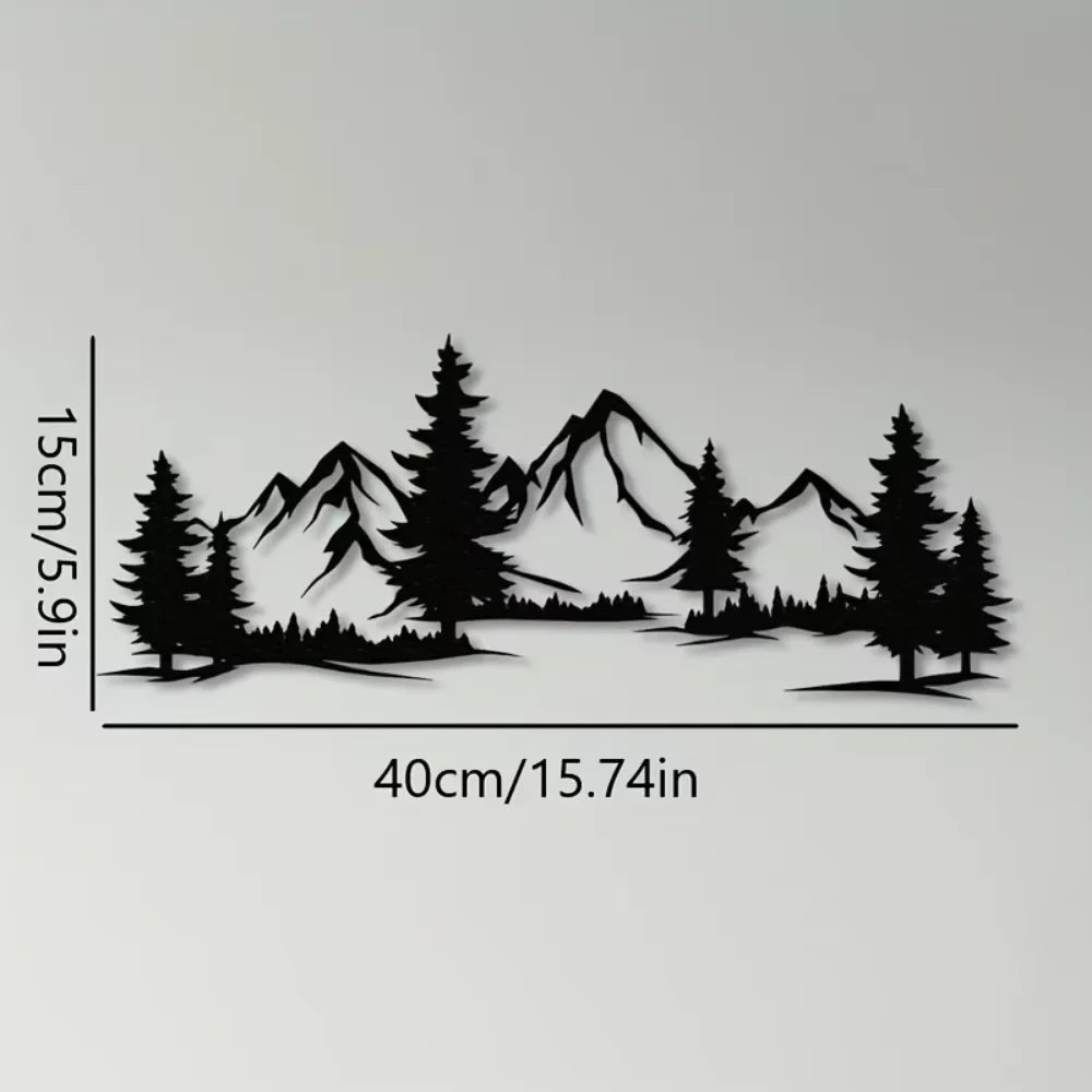 Charming Handmade Rustic Metallic Forest & Mountain Wall Art with Evergreen Tree Design for Kids Room Farmhouse Christmas Gift