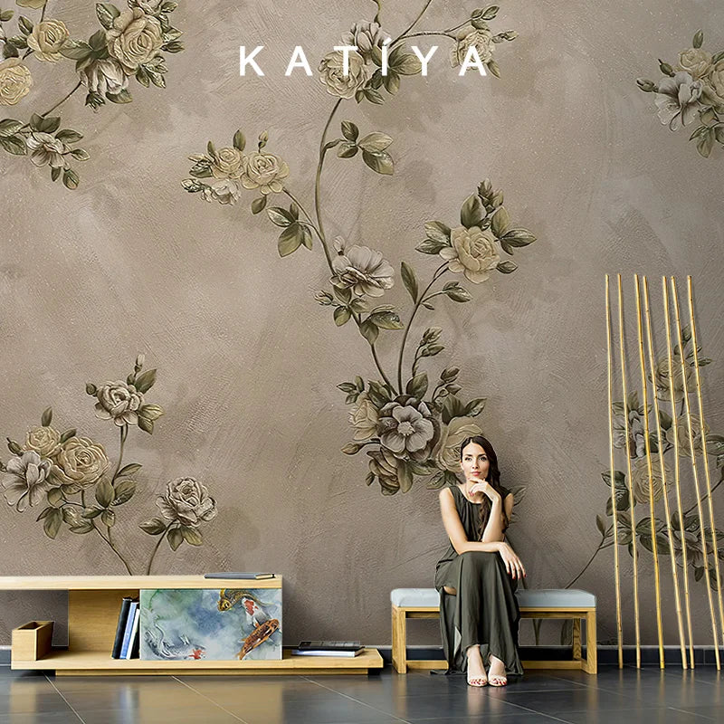 Customized products flower and bird wallpaper new Chinese pastoral flower living room bedroom sofa background wall hotel mural